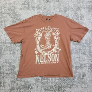 Willie Nelson On The Road Again T-Shirt Men's Medium Orange Graphic  Retro Zion